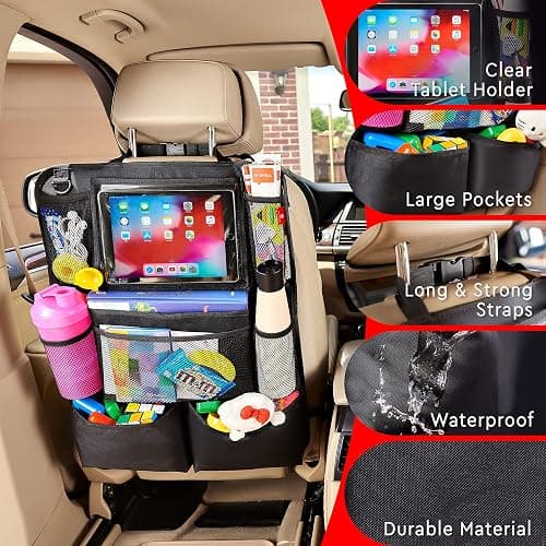 Helteko Backseat Car Organizer, Kick Mats Back Seat Protector with Touch Screen Tablet Holder, Back Seat Organizer for Kids, Travel Accessories with 9 Storage Pockets 2 Pack, Black thumbnail 4