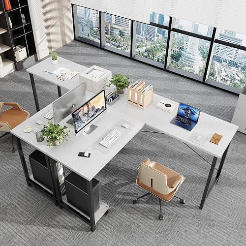 NEWBULIG 49.9 inch L Shaped Desk, Corner Computer Gaming Desk for Small Spaces, Small Desks for Bedroom with Reversible CPU Stand, Home Office Writing Table Bright White thumbnail 9