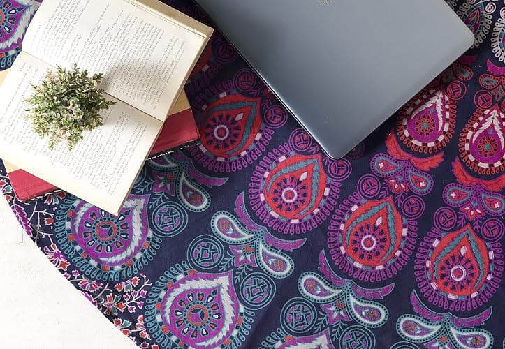 Popular Handicrafts Round Tapestry with Tassel Wall Hanging Ombre Hippie Mandala Bohemian Hippy Intricate Indian Tapestries Tablecloth 70 Inches,(178cm) Blue Multi thumbnail 3