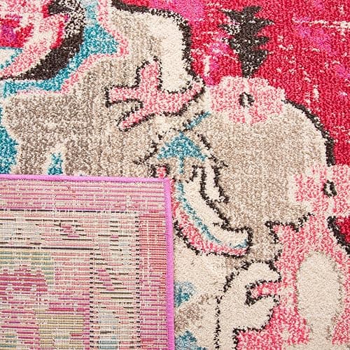 SAFAVIEH Monaco Collection Area Rug - 5' Square, Pink & Multi, Boho Chic Medallion Distressed Design, Non-Shedding & Easy Care, Ideal for High Traffic Areas in Living Room, Bedroom (MNC243D) thumbnail 9