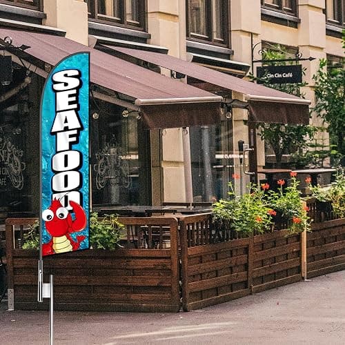 Seafood Feather Flag Banner - 11.5x2.5 Ft Advertising Swooper Flag for Outdoor Business and Events Promotion - Seafood Signs Windless Full Sleeve Banner for Restaurants, Diners, Markets (Only Flag) thumbnail 7