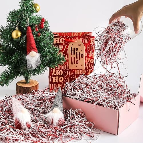 UNIQOOO 1/2 LB Metallic Red White Crinkle Cut Paper, Candy Cane Shredded Filler, Christmas Peppermint Zig Fill Raffia Tissue, Strands Shred Craft Bedding Cushion,Wedding Birthday Gift Boxes Bag Retail thumbnail 4