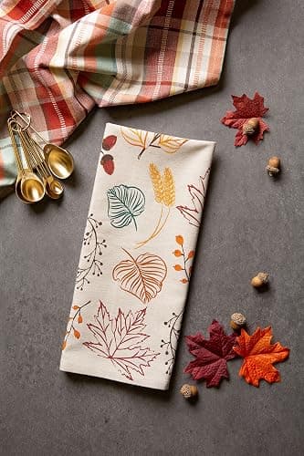 DII Fall Basics Kitchen Dishtowel Collection Printed & Plaid Fall Dish Towel Set, 18x28, Autumn Leaves, 2 Count thumbnail 7