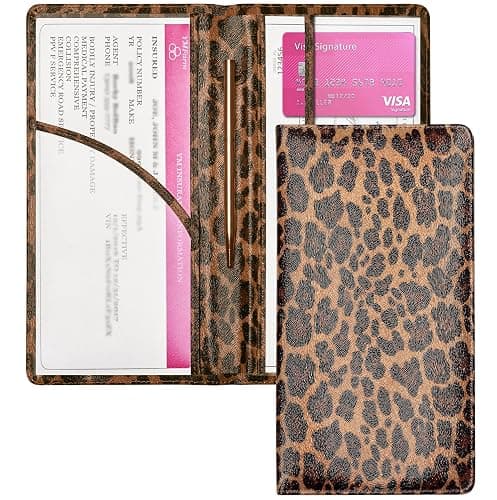 Yarnic Leopard Car Registration and Insurance Holder, Car Document Holder with Magnetic Closure, Car Organizer Vehicle Glove Box Compartment Organizer, Car wallet Case for Teens Men Women - Image 1