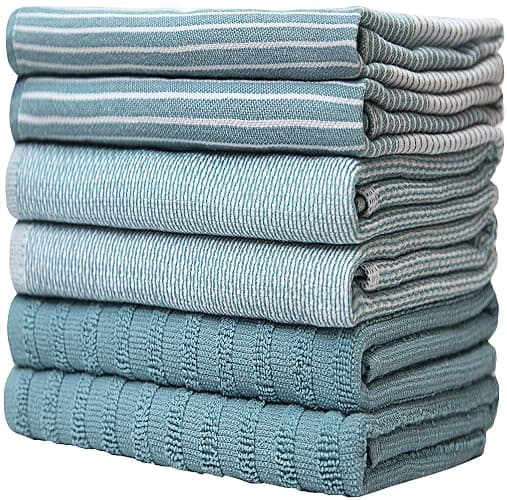 Premium Kitchen Towels (20”x 28”, 6 Pack) | Large Cotton Dish Towels | Flat & Terry Highly Absorbent Kitchen Linen Set with Hanging Loop | Aqua thumbnail 7