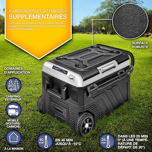 tillvex® Glacière à Compresseur | Congélateur Electrique avec Contrôle WiFi-APP, Port USB, 12/24 V 230V | Réfrigérateur jusqu'à -20 °C pour Voiture, Camion, Bateau, Camping-Car, Camping (Gris, 40 L) thumbnail 9