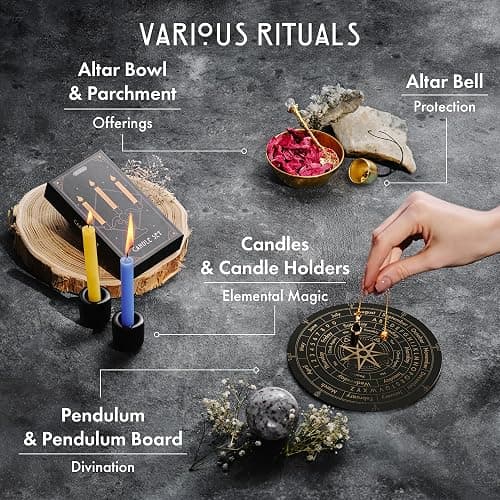 Wyspell Large Witchcraft Kit - 77 PCS - Altar Spell Set - Witchy Gifts | Wiccan Supplies: Spell Candles, Dried Herbs, Crystals, Stones, Altar Cloth, Pendulum, Bowl & Spoon, Parchment - Beginners Kit thumbnail 6