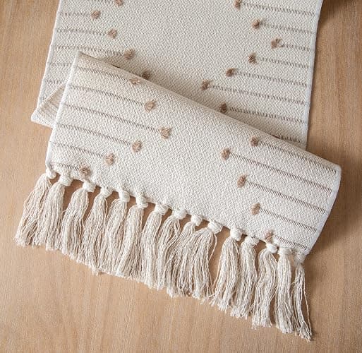 Boho Table Runner 13 x 72 Inch Long Natural Cotton Woven Runner with Tassels for Home Dining Table décor, for Modern Farmhouse Decor Coffee Table Runner, Taupe and Beige thumbnail 5