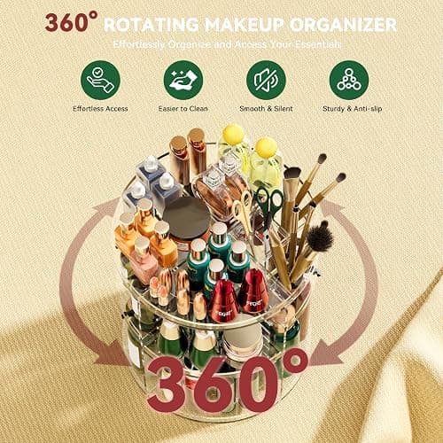 Auxmir Organisateur Maquillage Rotatif 360°, Rangement Maquillage 9 Niveaux Réglables, Organisateur Coiffeuse Grande Capacité Multifonctionnel pour Produit Cosmétiques Skincare Parfum, Transparent thumbnail 4