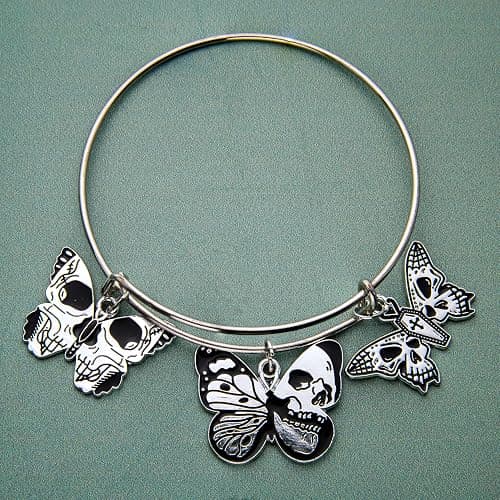 Anjulery 24Pcs Silver-Tone Skull Butterfly Enamel Charms Set, Gothic Metal Pendants for DIY Jewelry Making, Halloween Craft Supplies thumbnail 6