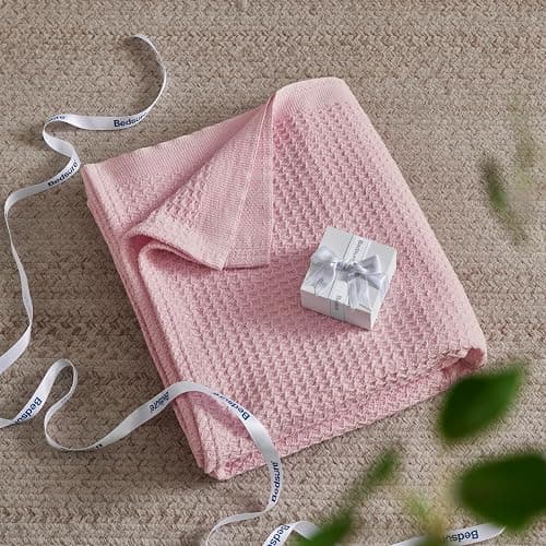 Bedsure Gentlesoft 100% Cotton Blanket Queen Size for Bed - Breathable and Soft, Thick Cozy Waffle Weave Christmas Blanket Gift for Women, Pink, 90x90 Inches thumbnail 6