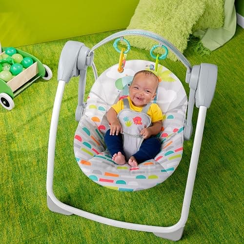 Bright Starts Portable Automatic 6-Speed Baby Swing, Compact Easy-Fold, Music, Toy Bar, 0-9 Months 6-20 lbs (Playful Paradise) thumbnail 2