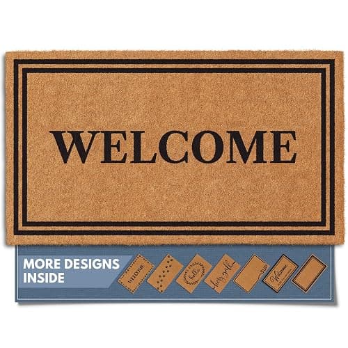 Barnyard Designs Natural Coco Coir Heavy Duty Backing Doormat - Large Cute Non-Slip Front Door Welcome Mat for Outside Entrance or Porch Entry, Brown (43 x 76cm, Welcome) - Image 1