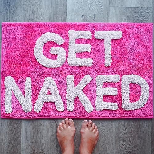 Evovee Get Naked Bath Mat Funny Cute Bathroom Rugs Get Naked Rug Shower Funny Bathroom Decor Fun Cute Bath Mat Non-Slip Washable College Hot Pink - Hot Pink - Image 1