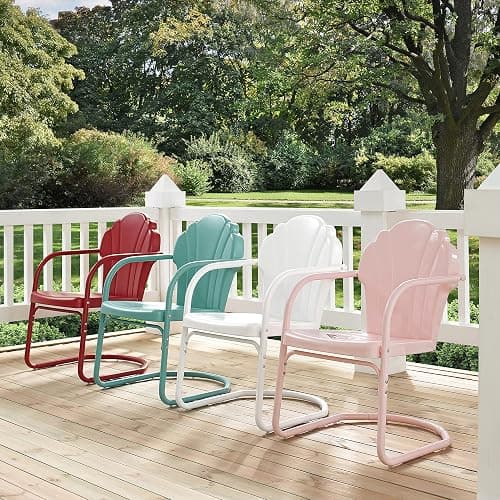 Crosley Furniture Tulip 2-Piece Outdoor Chair Set, Retro Metal Patio Chairs for Dining, Porch, Deck, Balcony, Pastel Pink Gloss - Pastel Pink Gloss thumbnail 8