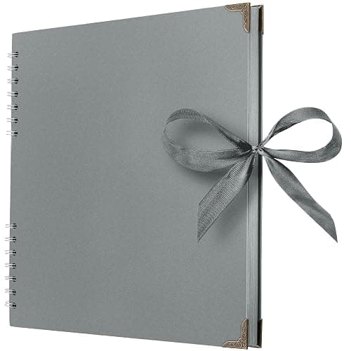 Bstorify Square Scrapbook Photo Albums 80 Pages (11 x 11 Inch) Grey Thick Paper, Hardcover, Ribbon Closure - Ideal for Your Scrapbooking Albums, Art & Craft Projects (Grey, 11 x 11 Inch) - Image 1