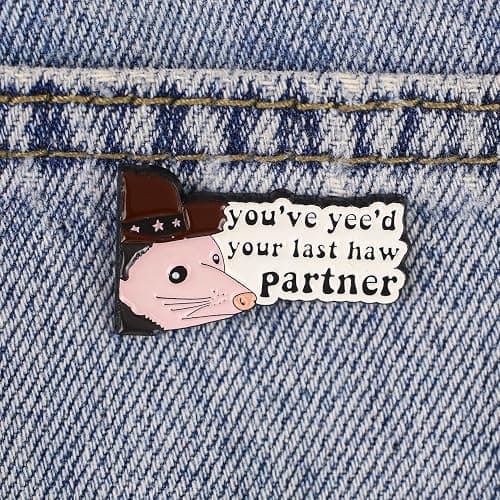 You've Yee'd Your Last Enamel Pin, Funny Cowboy Possum Meme Badges, Cute Opossum Western Country Life Badge Brooches, Wild West Meme Lapel Pin, Possum Cowboy Cowgirl Gift, Sarcastic Humor Decoration Brooch Jewelry Accessories thumbnail 3