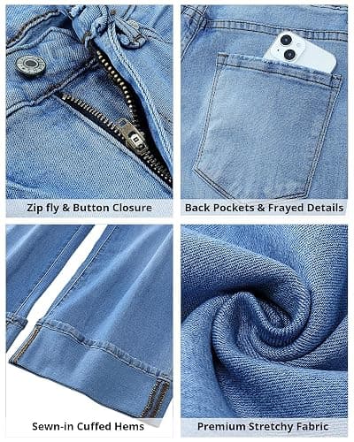 GRAPENT Wide Leg Jeans for Women High Waisted Stretchy Denim Crop Pants Fold Hem Cropped Baggy Jeans with Pockets thumbnail 6
