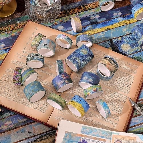 emmoolife 32 Rolls Washi Tape Set, Oil Painting Decorative Masking Tape, Van Gogh Adhesive Tape for Bullet Journal, DIY Crafts Gift, Party Decorations, Junk Journal, School Supplies thumbnail 7