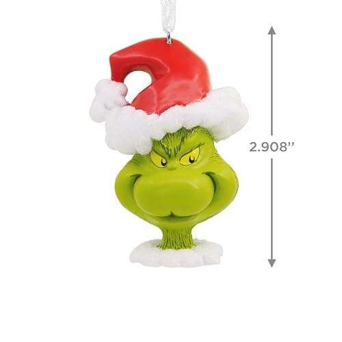 Hallmark Dr. Seuss's How The Grinch Stole Christmas! Grinch in Santa Hat Christmas Ornament thumbnail 3