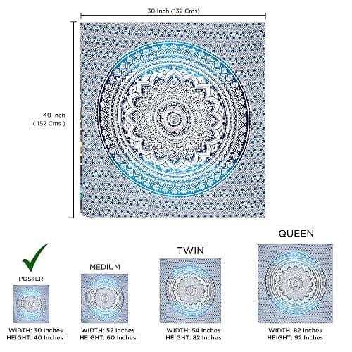 raajsee Indian Cotton Aqua Blue Tapestry Mandala Wall Hangings- Tapestry For Bedroom - Indie Wall Tapestry Hippie Room Decor - Boho Small Tapestrys Aesthetic 30x40 Inch thumbnail 2
