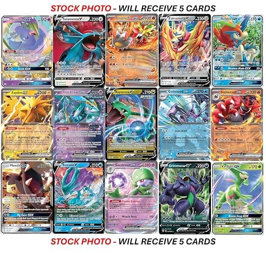 5 Pokemon Ultra Rare Card Lot - V, Gx, ex, Assorted Variety - No Duplicates thumbnail 2