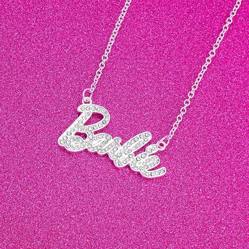 Barbie Crystal Script Logo Necklace (Silver) thumbnail 5