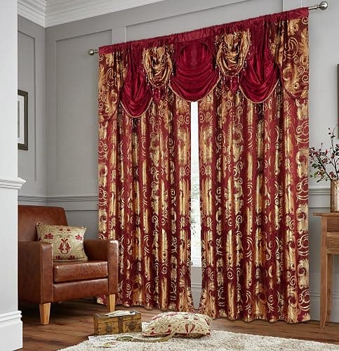 GLORY RUGS Jacquard Luxury Window 2 Panel Set Burgundy Gold Curtain with Attached Valance and Backing Bedroom Living Room Dining 2 Curtains 55x84 inches Each Jana thumbnail 4