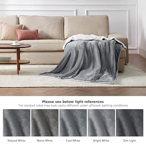 Bedsure Sherpa Fleece Throw Blanket - Fluffy Microfiber Solid Blankets for Bed and Couch Double/Twin Size, Silver Grey, 150x200cm thumbnail 9