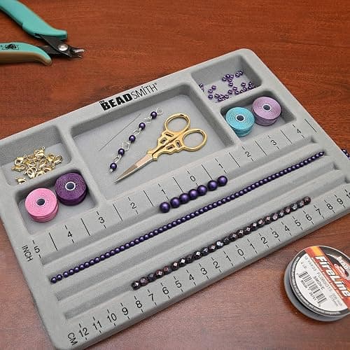 The Beadsmith Mini Bead Board - Grey Flocked, 4 Straight Channels, 5 Recessed Compartments, 7.75 x 11.25 inches, Design Boards for Creating Bracelets, Necklaces and Other Jewelry thumbnail 2