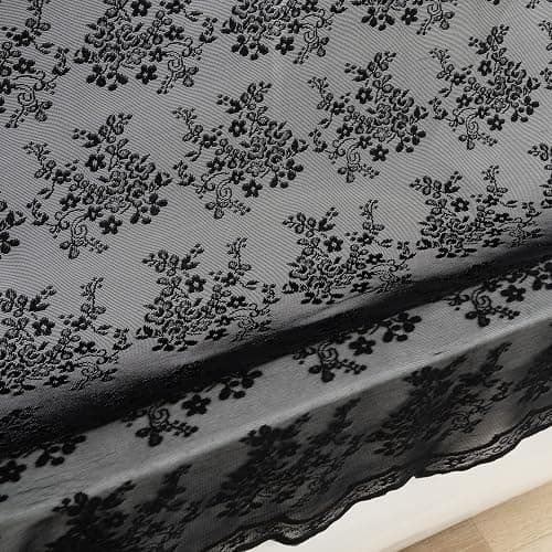 TUDECO Black Lace Shower Curtain with Valance, Gothic Style, 72 x 72 Inch | Halloween Bathroom Curtain, Moody Witchy Victorian Decor, Dark Vintage Floral, Soft Light Filtering, Scalloped Edges thumbnail 7