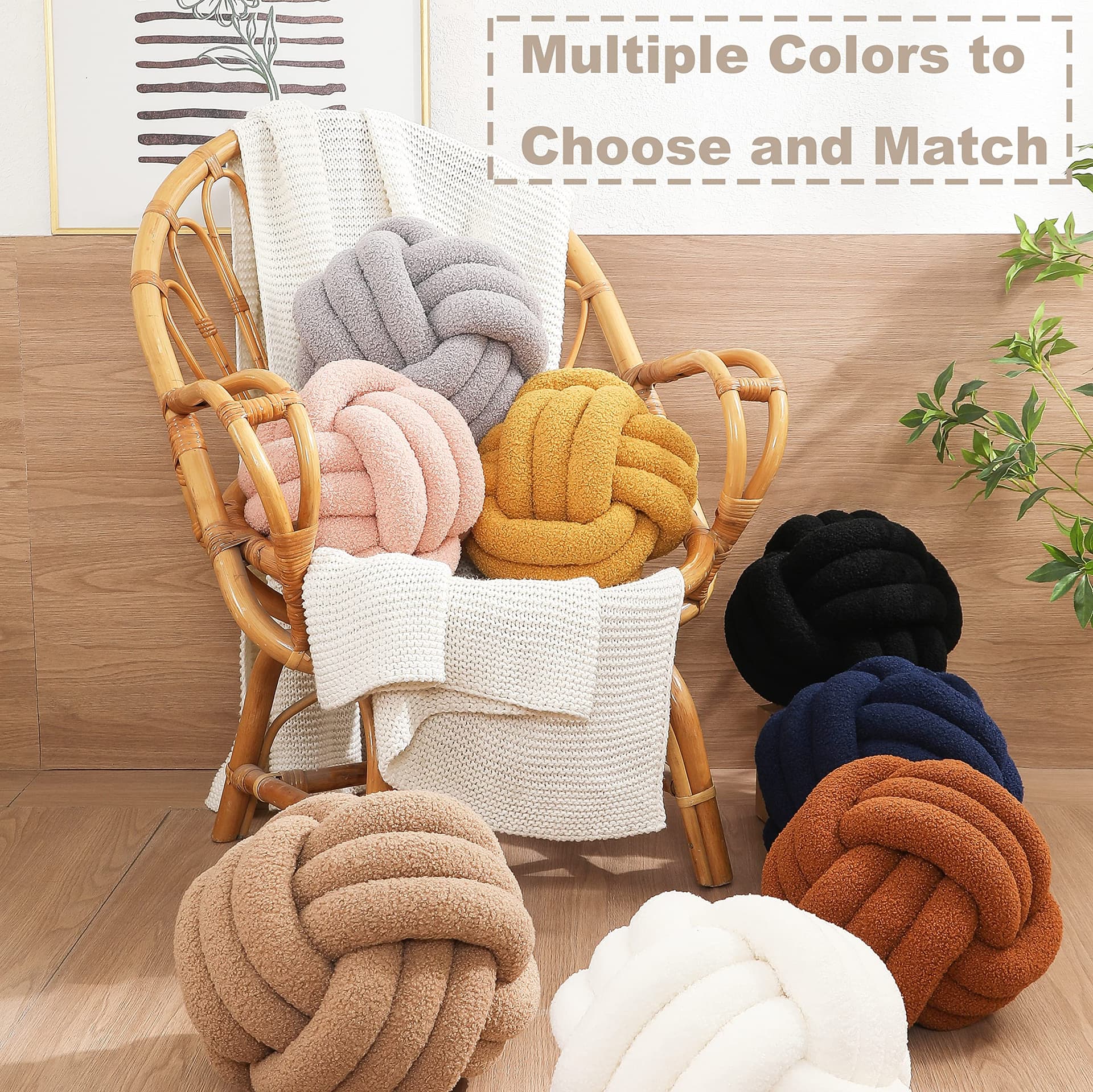 Knot Pillow Ball Round Throw Pillow Decorative Pillow for Bed Soft Ball Pillow White Knotted Pillows Couch Cushions (Small,8.6inches) thumbnail 5