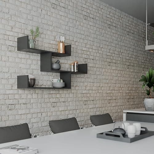 3 Tier Wall Shelf, Modern Design, 3 Piece Floating Shelf, Many Colour Options, Easy to Assemble, Living Room, Office, Storage - 119x 66.5x22cm by Hocuspicus (Anthracite) thumbnail 4