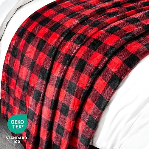 Bare Home Fleece Blanket - Full/Queen - Ultra-Soft Lightweight for Bed, Sofa, and Couch - Luxury Microplush - Cozy Warm Blanket (Full/Queen, Buffalo Plaid - Red/Black) thumbnail 5