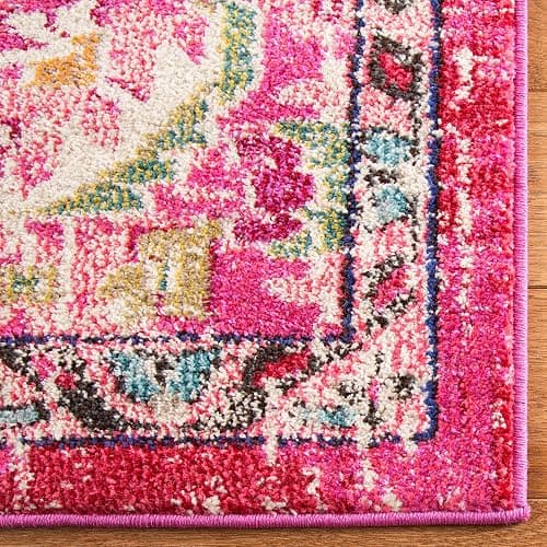 SAFAVIEH Monaco Collection Area Rug - 5' Square, Pink & Multi, Boho Chic Medallion Distressed Design, Non-Shedding & Easy Care, Ideal for High Traffic Areas in Living Room, Bedroom (MNC243D) thumbnail 5