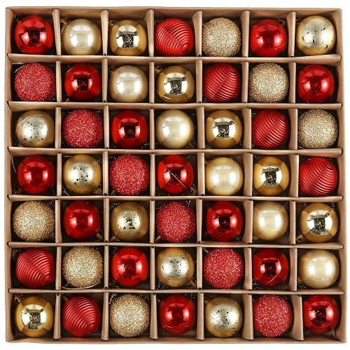Valery Madelyn Weihnachtskugeln,49 stück Christbaumkugeln Weihnachtskugel mit Geschenkpaket, 3cm Weihnachtsbaumschmuck Christbaumschmuck mit Aufhänger,deko Weihnachten,Thema Rot Gold - Image 1