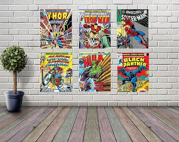 Superhero Wall Art – Superhero Vintage Comic Books Decor Unframed Set of 6 Prints, 8x10 Inch, Super Heroes Poster Room Decor, Vintage Posters for Kids Adults Boys Bedroom (Yellow) thumbnail 2
