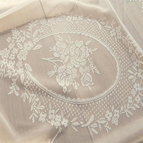 Deeprove Ivory Lace Curtains 84 Inches Long 2 Panels Set, French Cream Sheer Florals Scallop Ruffle Edge, Shabby Chic Vintage Window Treatment Pair Decor Drapes for Bedroom, Living Room, W57 x L84 thumbnail 3