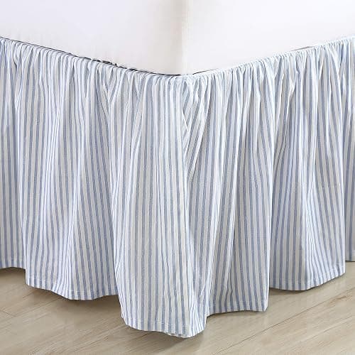Laura Ashley - Queen Bedskirt, 100% Cotton Fabric with a Smooth and Lightweight Construction, 14.5" Drop Length, Stripe Bedding Design (Classic Ticking Blue) thumbnail 3