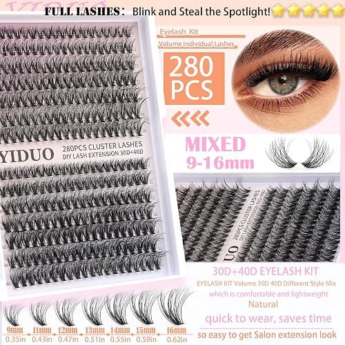 YlDUO Lashes Clusters Kit 7 style Mix Clusters Eyelashes Extensions 835Pcs C-Curl Volume Lashes Clusters Kit 9-18mm Wispy DIY Individual Fake Eyelash Extensions Kit DIY at Home Easily thumbnail 5