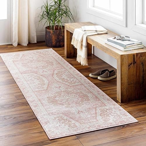 BoutiqueRugs Blush & Light Pink Collection Snead Bohemian Oriental Medallion Area Rug - Traditional Floral Carpet for Living Room, Bedroom - Blush, Pale Pink, Cream - 3'11" x 5'7" - 3'11" x 5'7" (Rectangular) - Pale Pink, Plum, Peach / Snead thumbnail 8
