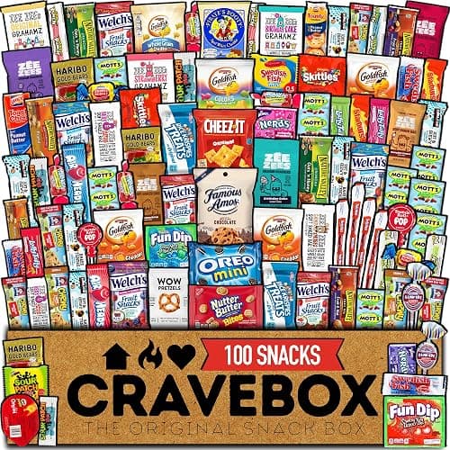 CRAVEBOX Snack Box (100 Count) Valentines Variety Pack Care Package Gift Basket Adult Kid Guy Girl Women Men Birthday College Student Office College Back to School - Image 1