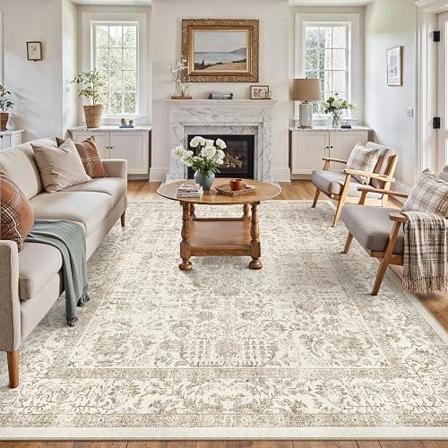 PureCozy Light Brown Area Rug 6x9 Machine Washable Vintage Living Room Distressed Non Slip Carpet Traditional Indoor Bedroom Retro Floral Accent Throw Large Rug for Office Kitchen Dining Room thumbnail 7