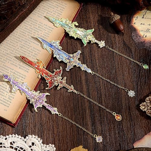 4pcs Fantasy Sword Bookmarks for Books, Journals, Planners - Cool Metal Book Markers for Reading Women & Men, Unique Book Marks Gifts for Book Lovers, Reading Accessories for Students & Adults & Kids thumbnail 4