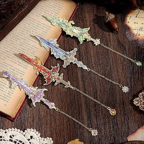 4pcs Fantasy Sword Bookmarks for Books, Journals, Planners - Cool Metal Book Markers for Reading Women & Men, Unique Book Marks Gifts for Book Lovers, Reading Accessories for Students & Adults & Kids - Sword thumbnail 4