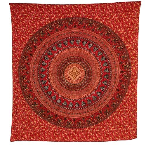 Bless International Indian-hippie-gypsy Bohemian-psychedelic Cotton-mandala Wall-hanging-tapestry-multi-color Large-mandala Hippie-tapestry (Golden Red, Queen (84x90Inches)(215x230Cms)) thumbnail 4
