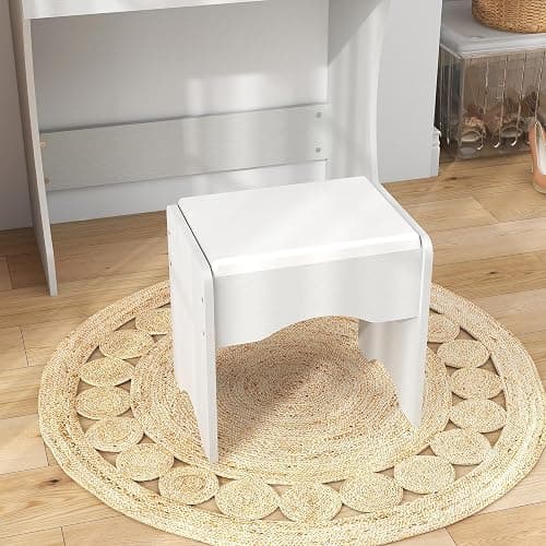 Panana Vanity Desk with Mirror and Lights, Vanity Set Makeup Vanity Table with Adjustable Lights One Drawer Storage Makeup Table with Stool Vanity Desk for Bedroom (White) thumbnail 7