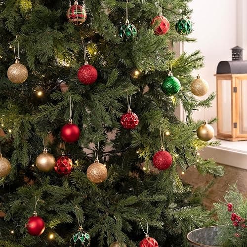 Valery Madelyn Christmas Tree Decorations Ornament Set for Valentines Mardi Gras St Patricks Day, 50ct 2.36 Inches Red Green and Gold Shatterproof Christmas Ball Ornaments Hanging Holiday Party Decor - Red Green Gold thumbnail 2