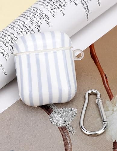 Aitipy Compatible with Airpods 2nd 1st Generation Case, Cute Blue Stripe Aesthetic Design with Carabiner, Soft TPU Skin Anti-Scratch Shockproof Protective Cover for Women Girls thumbnail 5