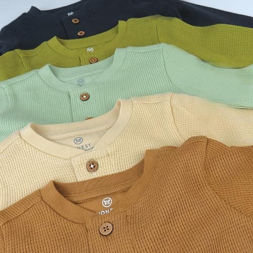 HonestBaby Boys' Baby Toddler & Kid Waffle Henley 100% Organic Long Sleeve Shirts (5-Pack) thumbnail 6